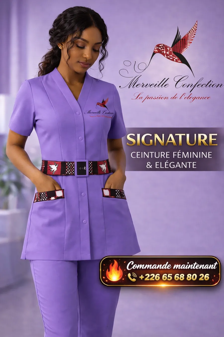 Affiche commerciale d’une tenue professionnelle créée avec l’IA